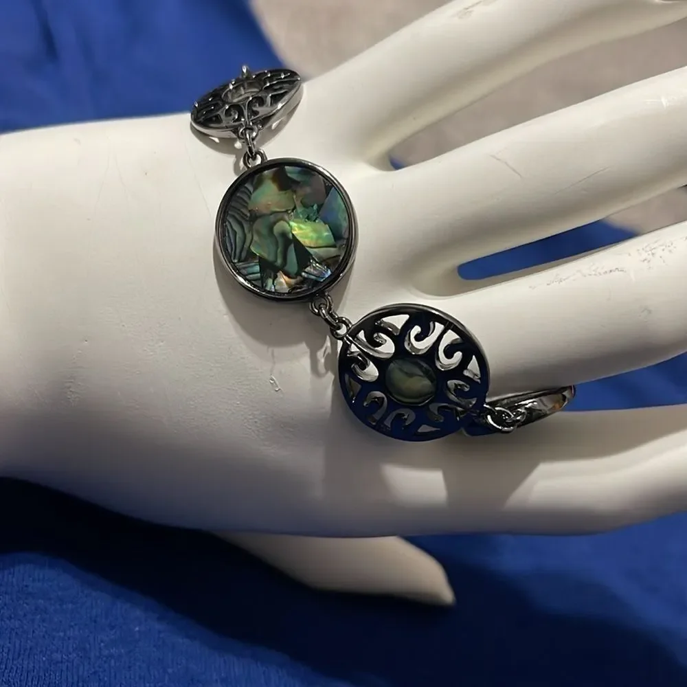 Lia Sophia necklace hematite genuine abalone filigree &  matching bracelet - Picture 4 of 9